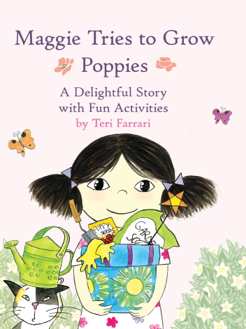 Maggie Tries to Grow Poppies — children's picture book cover by Teri Farrari