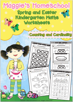 Maggie's Homeschool Spring & Easter Kindergarten Math Worksheets — printable counting and cardinality pages