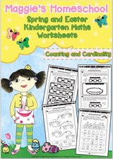 Maggie's Homeschool Spring & Easter Kindergarten Math Worksheets — printable counting and cardinality pages