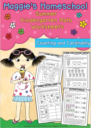 Maggie's Homeschool Summer Kindergarten Math Worksheets — printable counting and cardinality pages