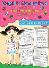 Maggie's Homeschool Summer Kindergarten Math Worksheets — printable counting and cardinality pages