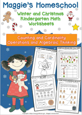 Maggie's Homeschool Winter & Christmas Kindergarten Math Worksheets — printable counting and cardinality pages