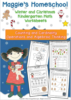 Maggie's Homeschool Winter & Christmas Kindergarten Math Worksheets — printable counting and cardinality pages