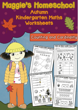 Maggie's Homeschool Autumn Kindergarten Math Worksheets — printable counting and cardinality pages